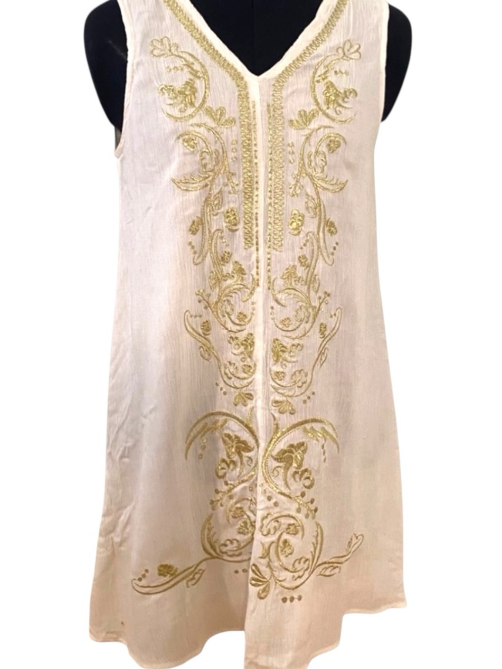 Design Lab Lord & Taylor Womens White/Gold Embroidered Shift Dress Size Medium